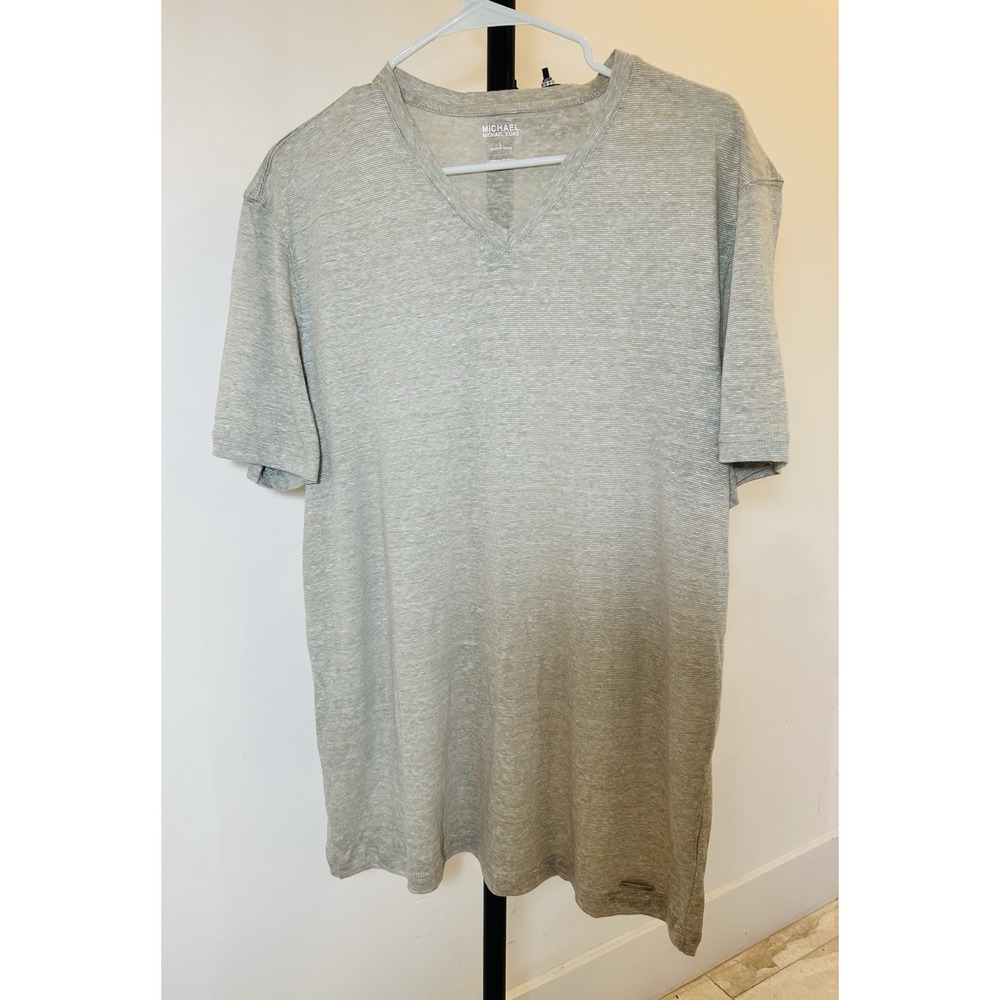 Michael Kors T-Shirt Mens Large Beige Crew Neck Short Sleeve Embroidered Logo